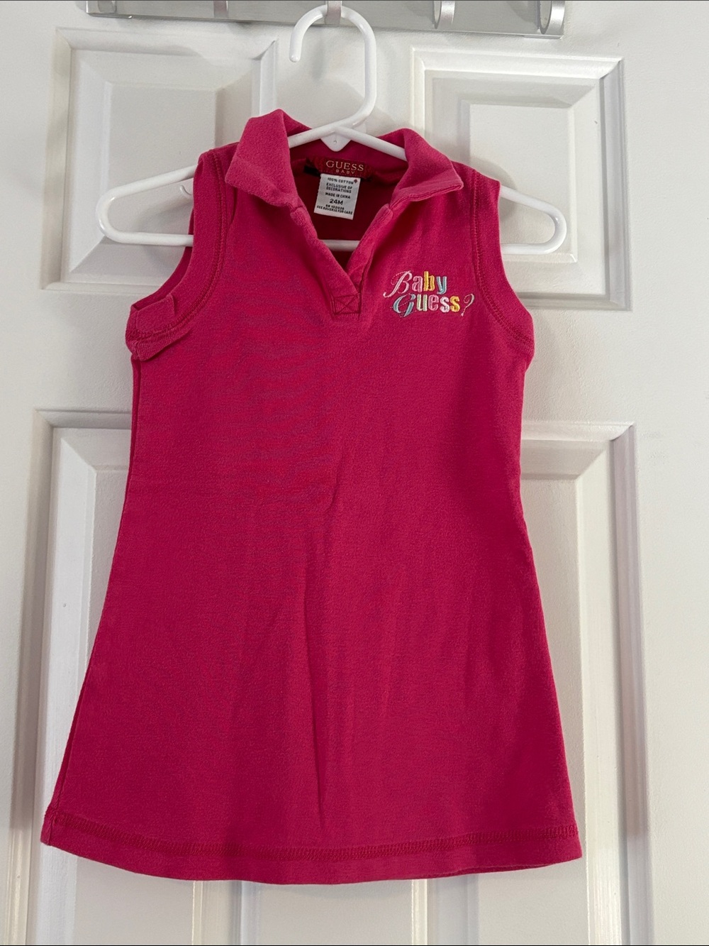 Guess Hot Pink Sleeveless Polo Dress with Baby Guess Embroidery